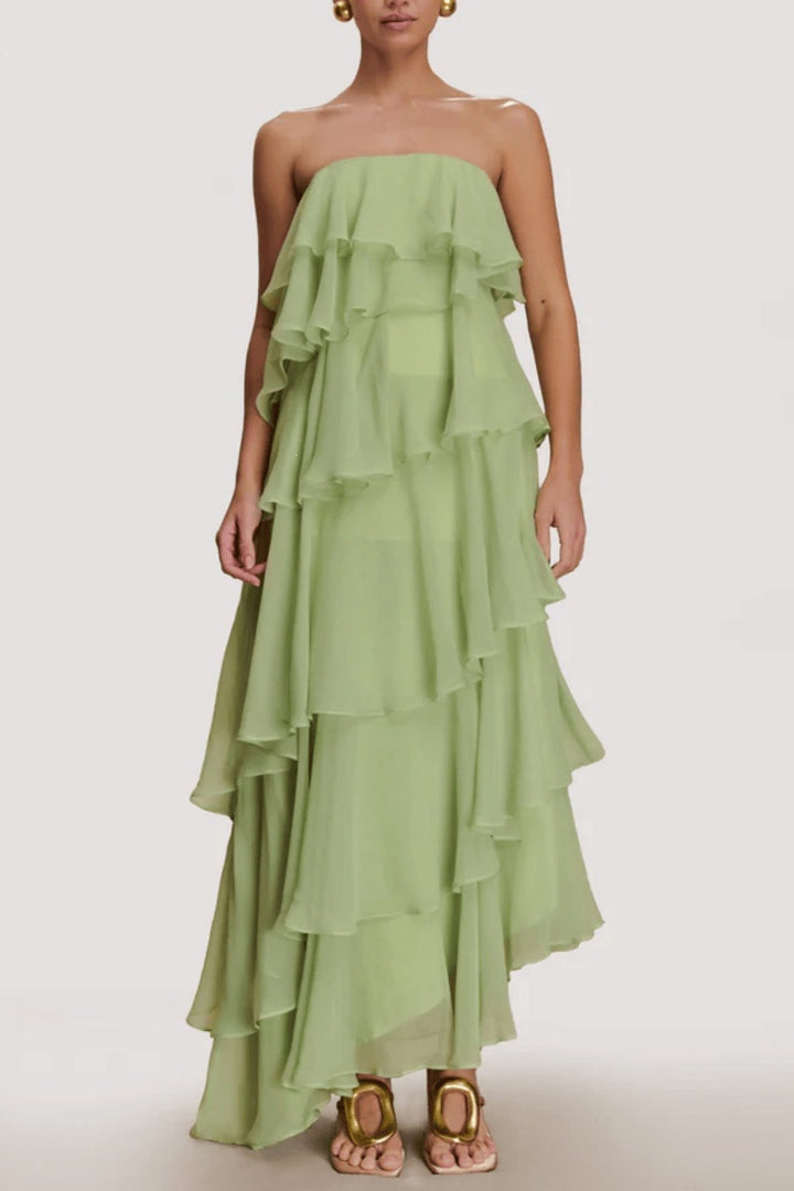 Damen Langes Rüschensommerkleid mit gerafften Details Echo Archiv