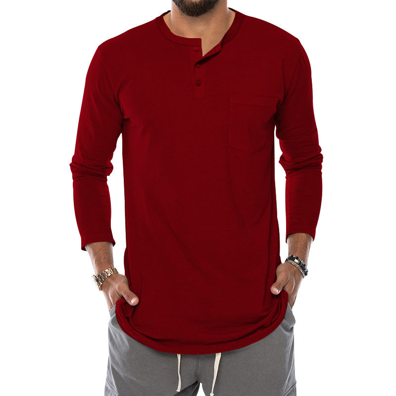 Herren Langarm-Henley-Shirt mit bequemen Knopfdetails und praktischer Brusttasche Echoarchiv