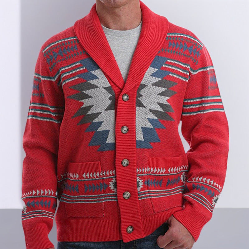 Herren Strickjacke mit modernem geometrischem Muster und praktischen Taschen Echoarchiv
