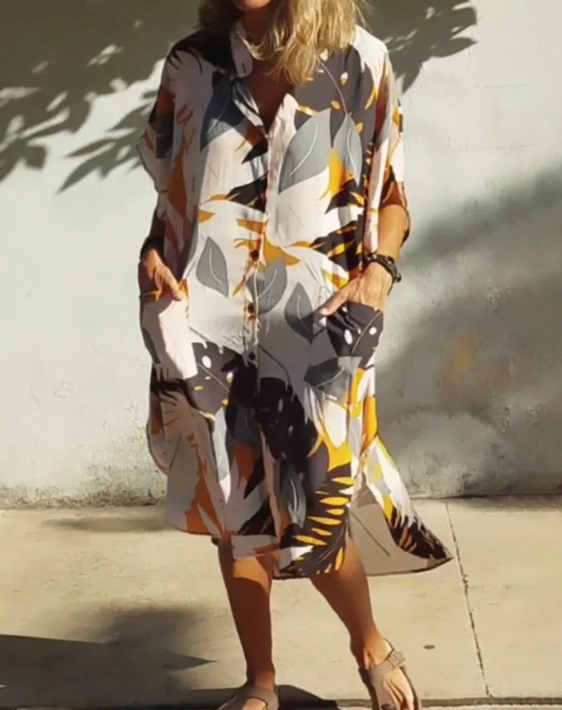 Damen nan luftig-leichtes Kaftan-Hemdkleid mit überschnittener Schulter, verdeckter Knopfleiste und seitlichen Eingrifftaschen Echo Archiv