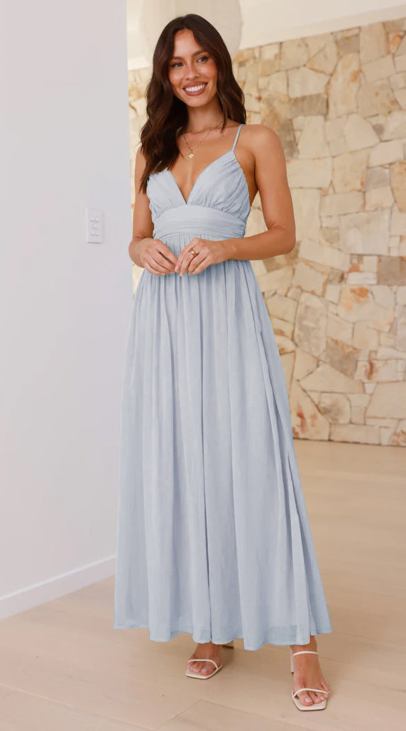 Damen Maxikleid mit schmalen Spaghetti-Trägern und elegantem Wickel-Design Echoarchiv