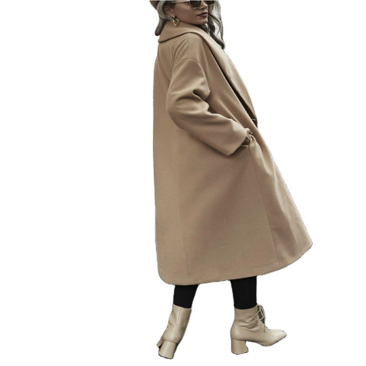 Damen Oversize Longmantel mit weiter Schulter und verdeckter Knopfleiste Echoarchiv