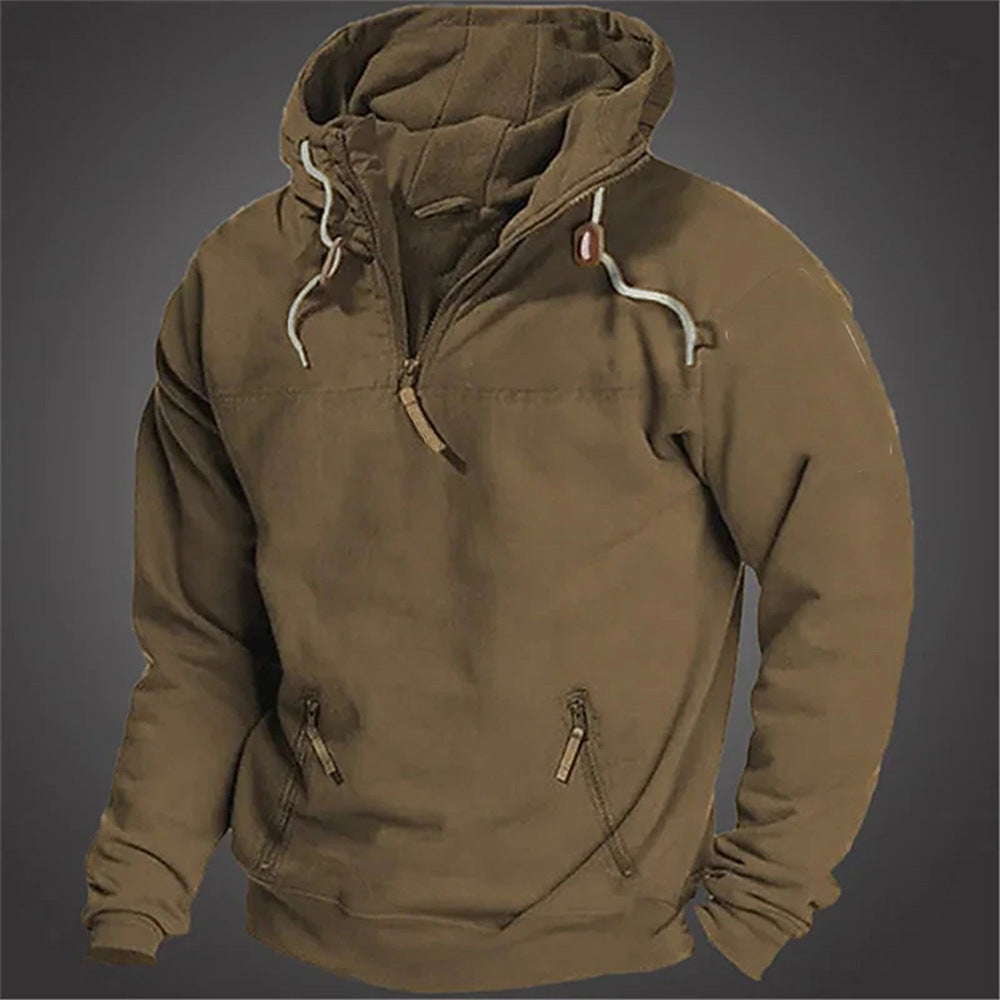 Herren lässiger Pullover mit halbem Reißverschluss und praktischen Kängurutaschen Echoarchiv