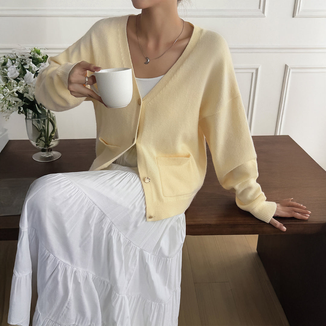 Damen nan kuschelige Oversize-Strickjacke mit aufgesetzten Taschen, weitem Arm und feinem Kaschmir-Mix Echo Archiv