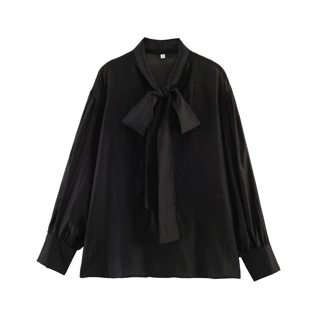 Damen Schluppenbluse aus Satin mit Ballonärmeln und weiter Passform Echo Archiv