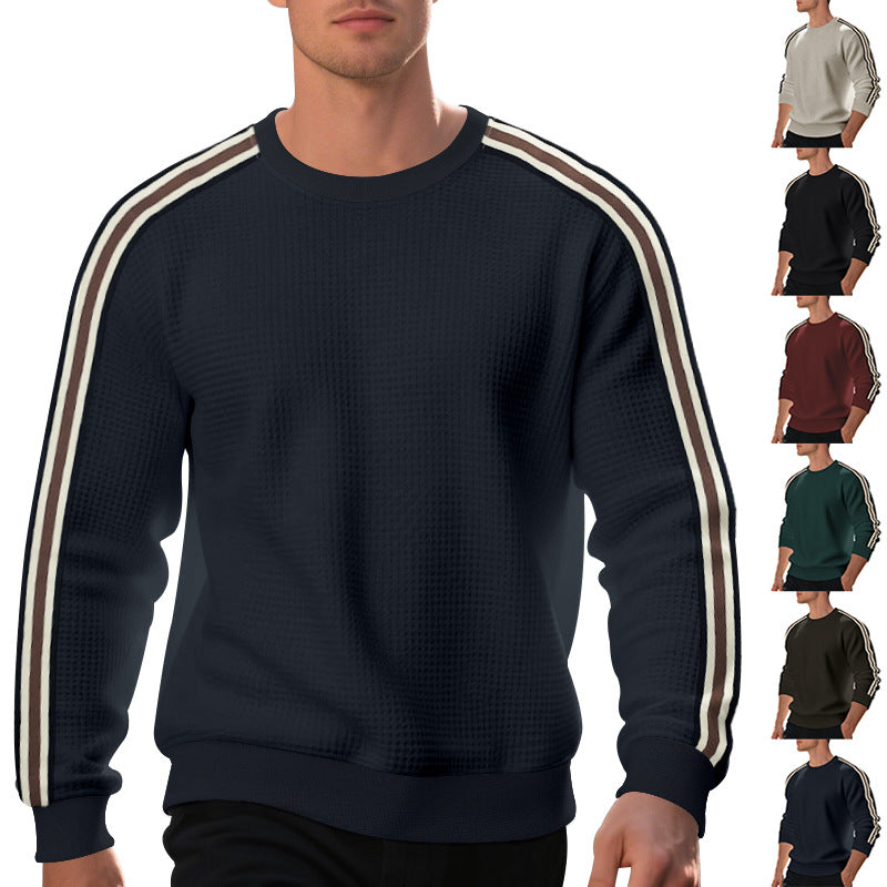 Herren modischer Strickpullover mit strukturiertem Gewebe und sportlichen Streifen Echoarchiv