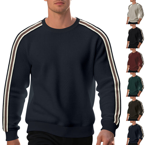 Herren modischer Strickpullover mit strukturiertem Gewebe und sportlichen Streifen Echoarchiv