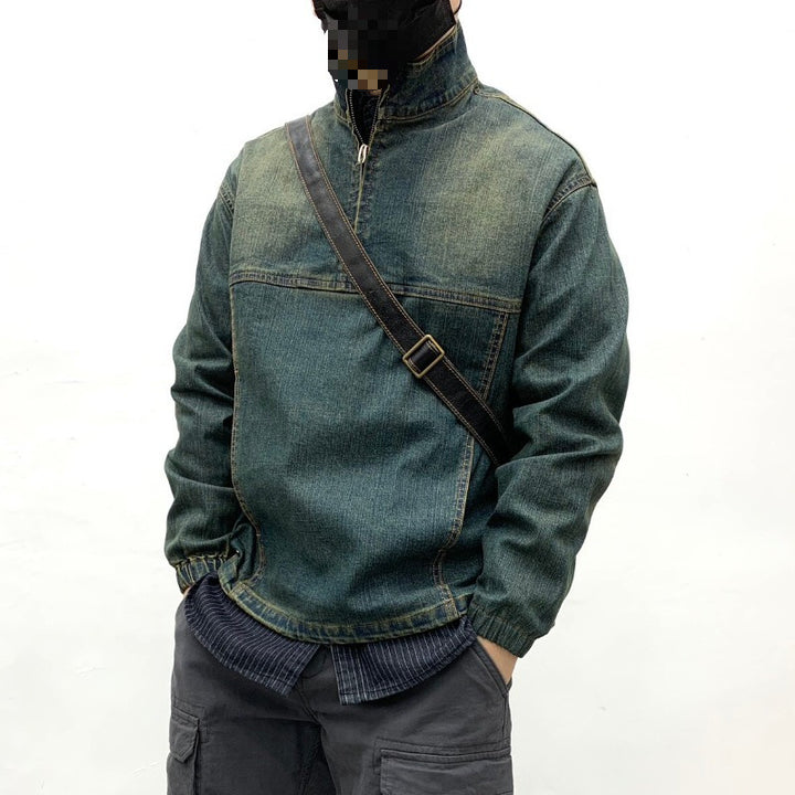 Herren Sportliche Jeansjacke mit Hohem Kragen Echo Archive