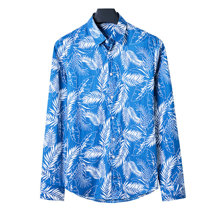 Herren Langarmhemd Tropischer Blattprint – Arvello
