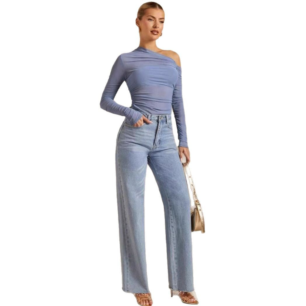 Damen Asymmetrischer Body mit Raffungen und langen Ärmeln Echo Archiv