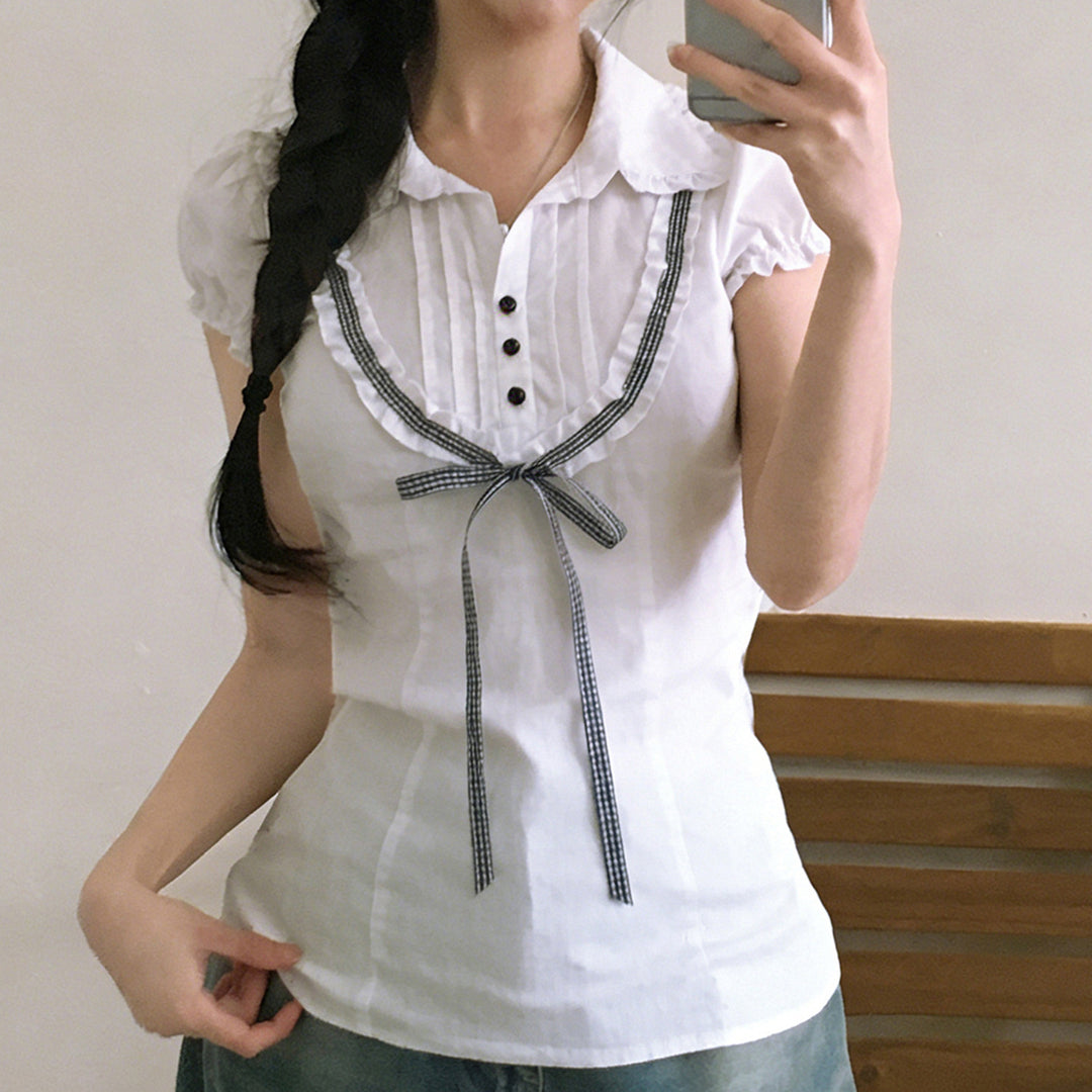 Damenbluse mit Rüschendetails und kontrastierendem Halsband Echo Archiv