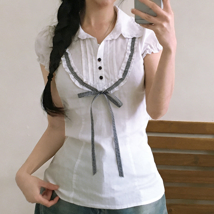 Damenbluse mit Rüschendetails und kontrastierendem Halsband Echo Archiv