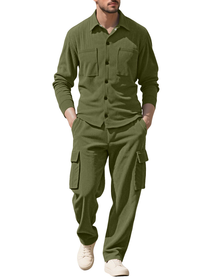 Herren nan geripptes Worker-Hemd mit Brusttaschen und entspannter Cargohose Echo Archiv