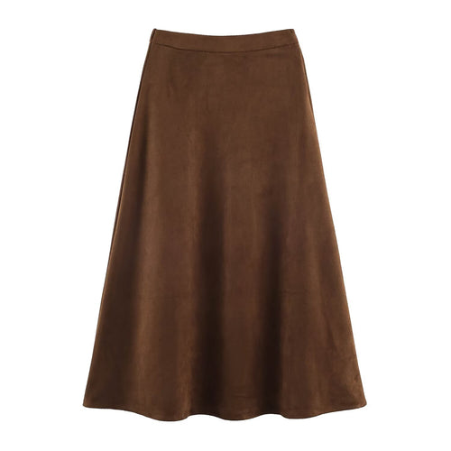 Damen A-Linien Midirock aus Veloursoptik mit hoher Taille Echoarchiv