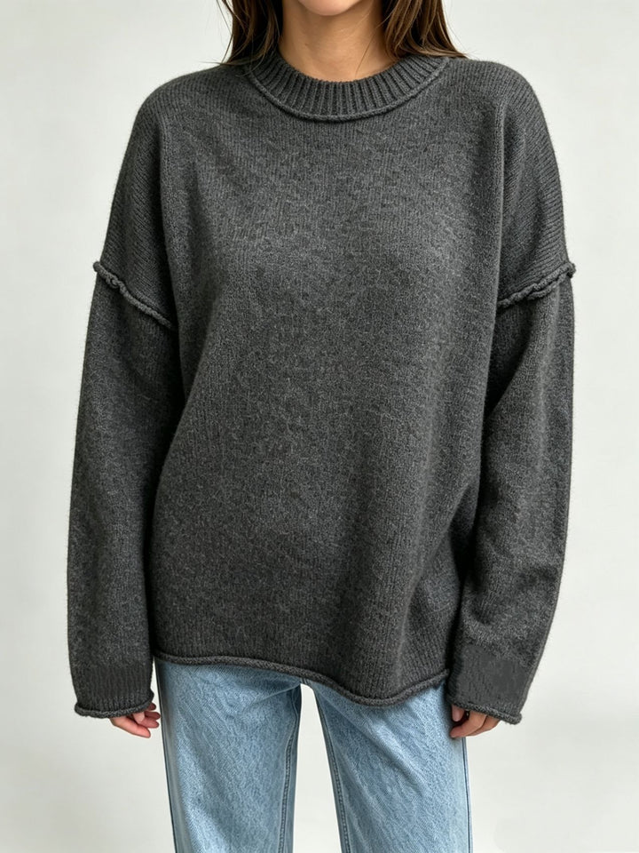 Damen Oversize-Boxy-Pullover mit kurzem Stehkragen und dekorativer Kantennaht – Mavelle