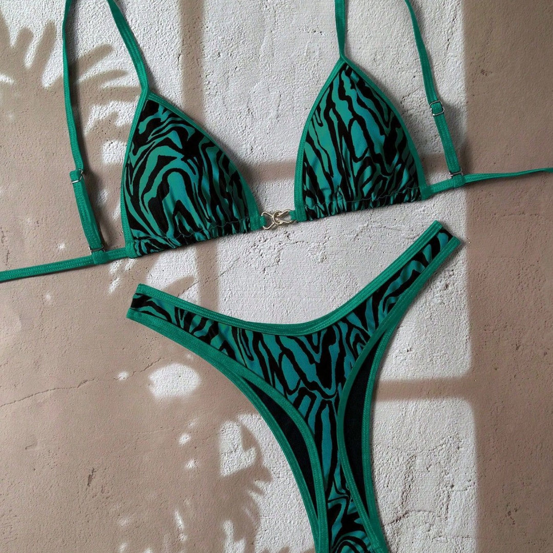 Damen verstellbarer Triangel-Bikini mit floraler Einfassung Echo Archiv