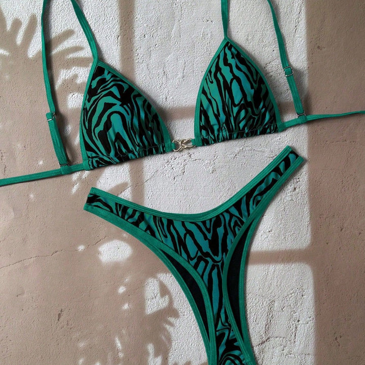 Damen verstellbarer Triangel-Bikini mit floraler Einfassung Echo Archiv