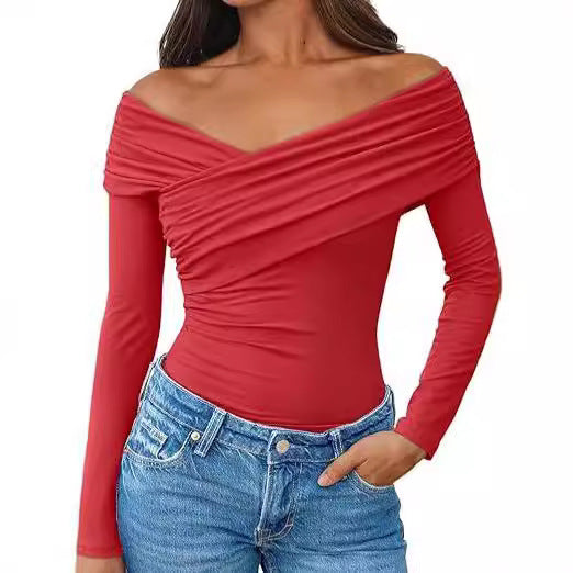 Damen Off-Shoulder Langarm-Top mit Wickeloptik und figurbetontem Stretch-Jersey Echo Archiv