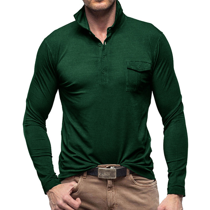 Herren Langarmshirt mit modischen Knöpfen und Brusttasche Echoarchiv