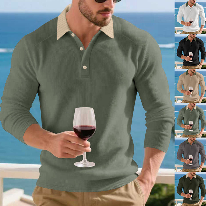 Herren Poloshirt mit strukturiertem Kragen und langen Ärmeln Echoarchiv