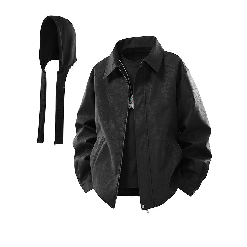 Herren Kunstleder-Blouson mit abnehmbarer Kapuze, verdecktem Reißverschluss und elastischem Saum Echo Archiv
