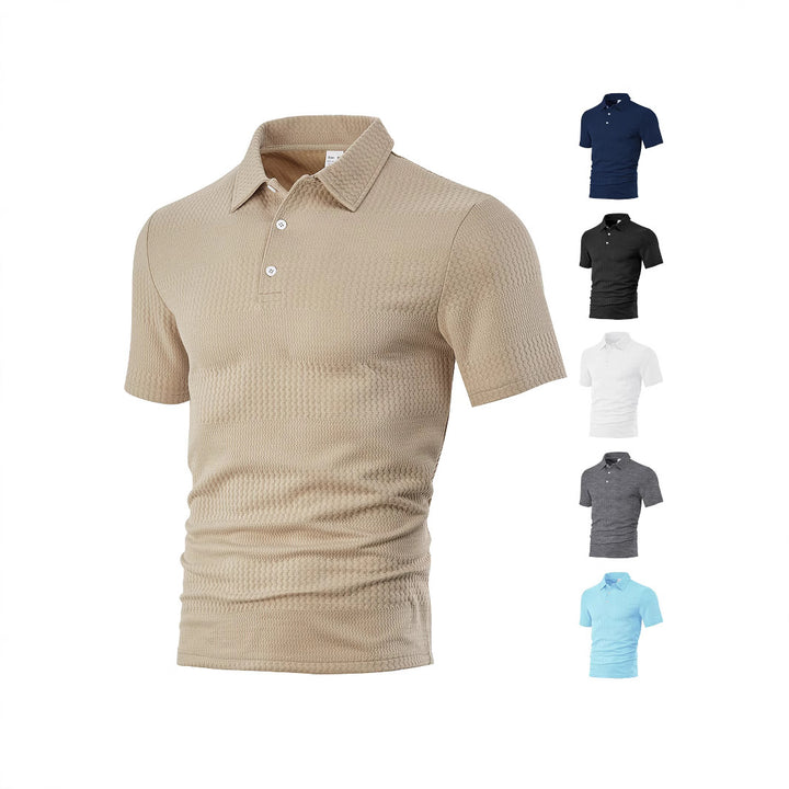 Herren nan körperbetontes Kurzarm-Polo aus elastischem Jacquardstrick mit Hemdkragen Echo Archiv