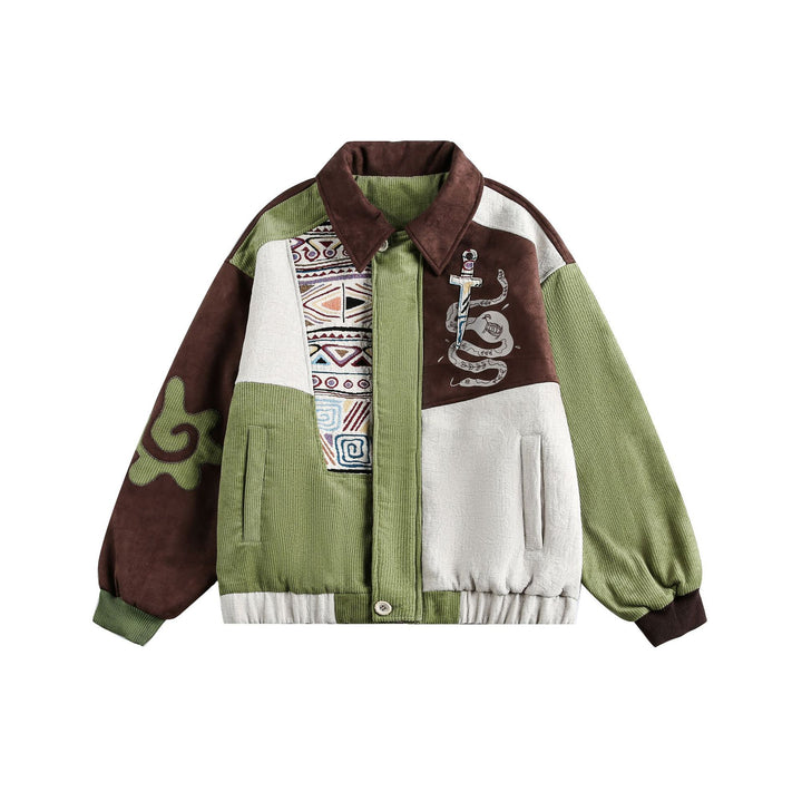 Herren Patchwork Cord- und Wildleder-Blouson mit Stickdetail Echoarchiv