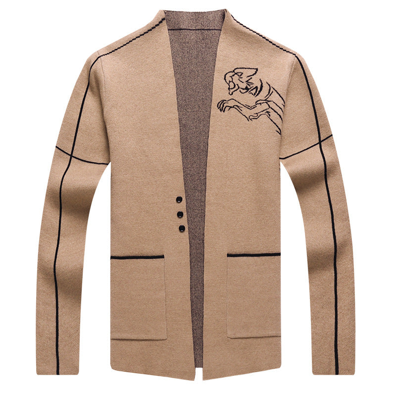 Herren elegante Strickjacke mit gesticktem Design und praktischen Taschen Echoarchiv