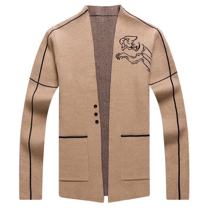 Herren elegante Strickjacke mit gesticktem Design und praktischen Taschen Echoarchiv