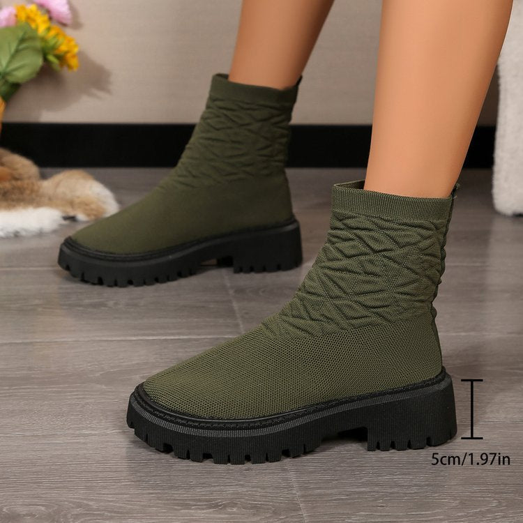 Damen Strick‑Sock‑Boots mit elastischem Schaft und grober Lug‑Sohle Echo Archiv