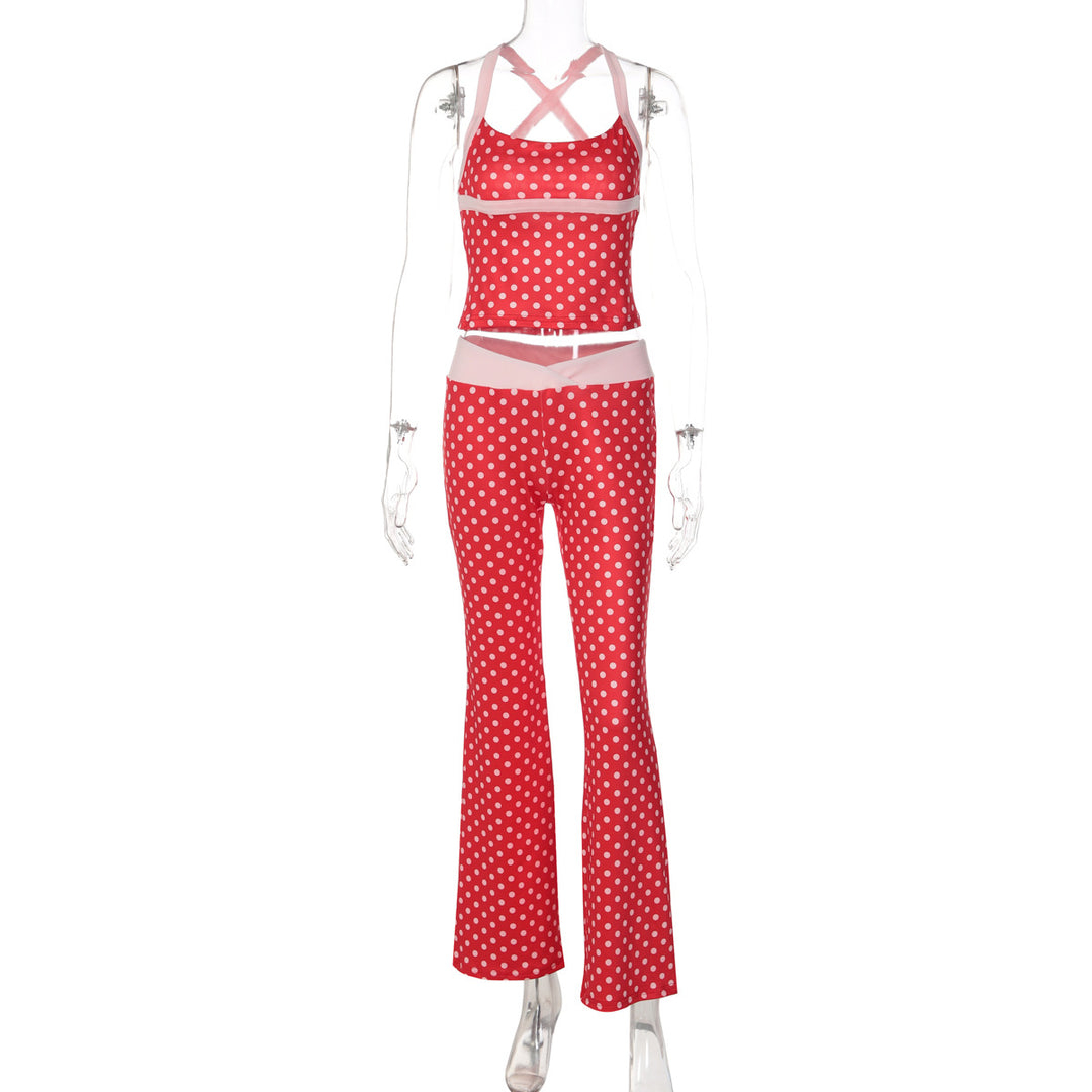 Damen Polka Dot Sportanzug mit cropped Oberteil und Flared Pants Echo Archiv