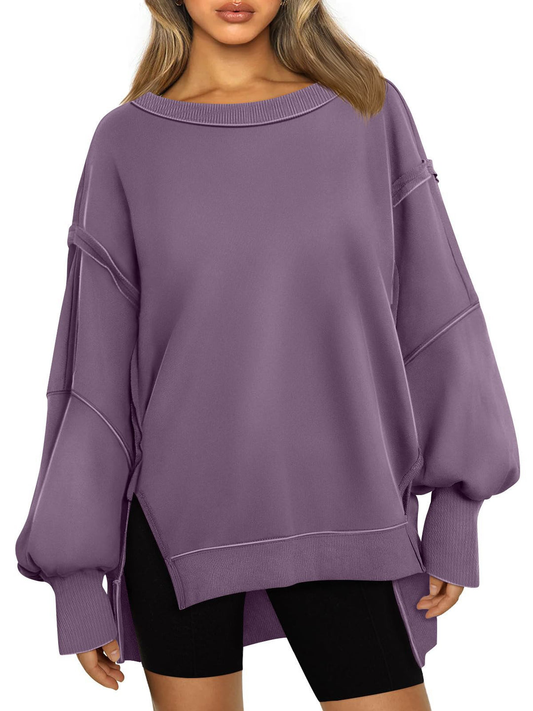 Damen Weiches Longline-Sweatshirt mit Ballonärmeln, seitlichen Schlitzen und geripptem Saum Echo Archiv