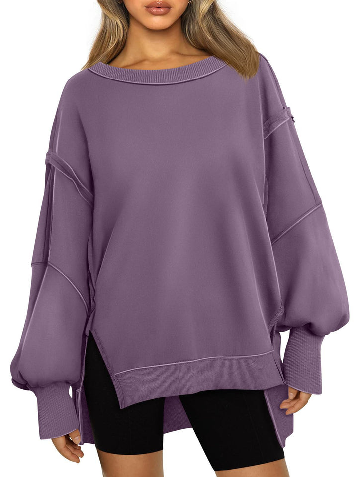 Damen Weiches Longline-Sweatshirt mit Ballonärmeln, seitlichen Schlitzen und geripptem Saum Echo Archiv