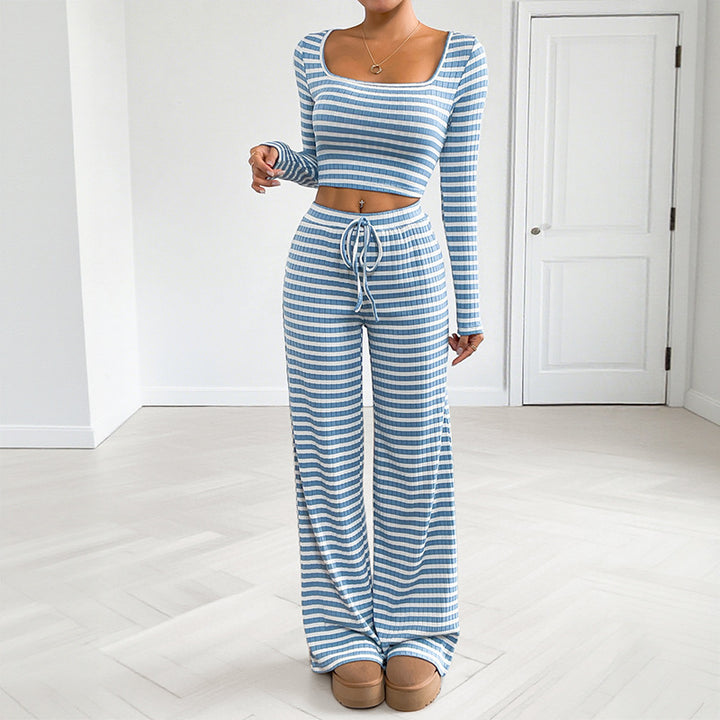 Damen Freizeitliches Zweiteiliges Set mit gestreiftem Oberteil und weitem Hose Echo Archiv
