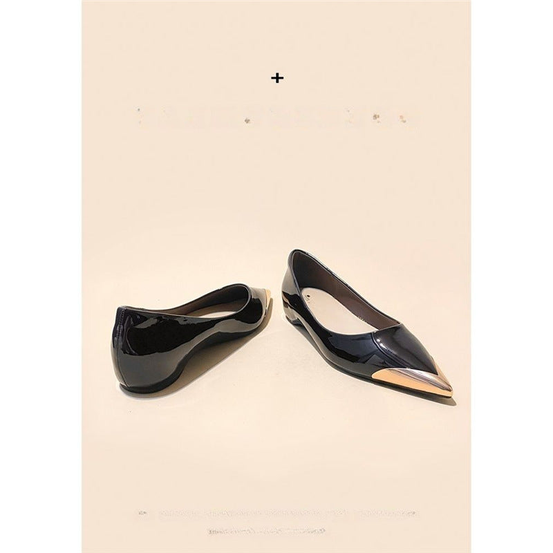 Damen spitz zulaufende flache Ballerina mit Leopardenmuster und Metallkappe – Lioré