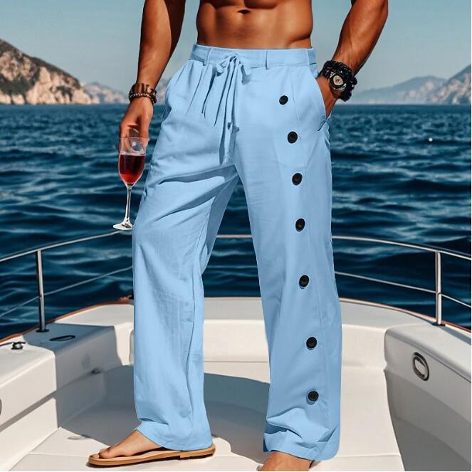 Herren lässige strandtaugliche Hose mit seitlichen Knopfdetails Echoarchiv