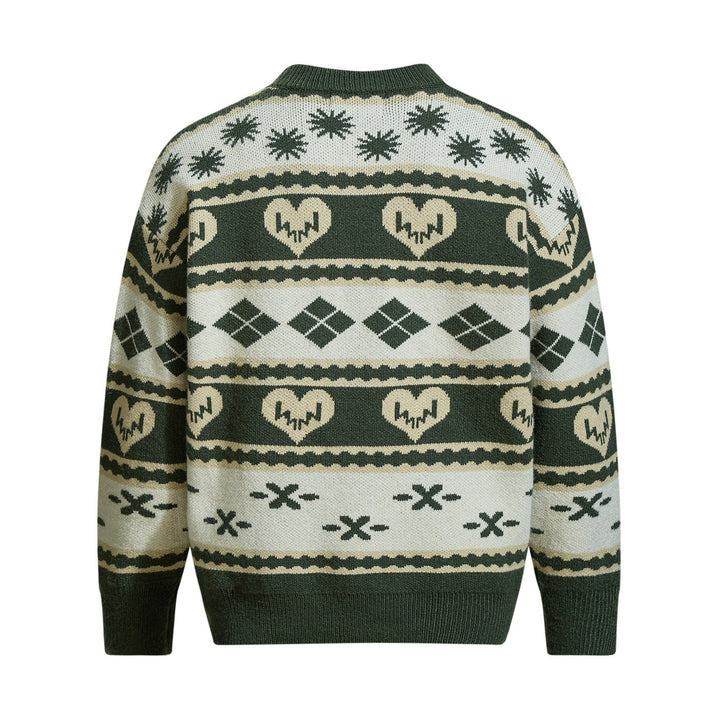 Herren Gemusterter Grobstrick-Pullover im Norwegerstil mit Rundhalsausschnitt Echoarchiv