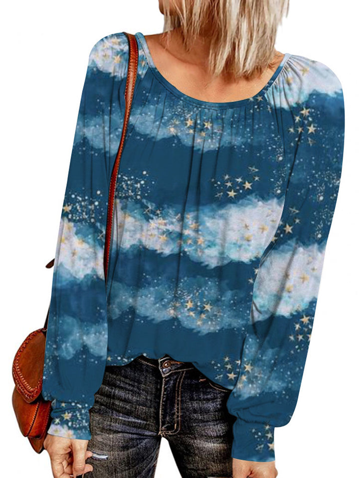 Damen Ethno-Print Oversize-Tunika mit Rundhalsausschnitt und langen Ballonärmeln – Avérine