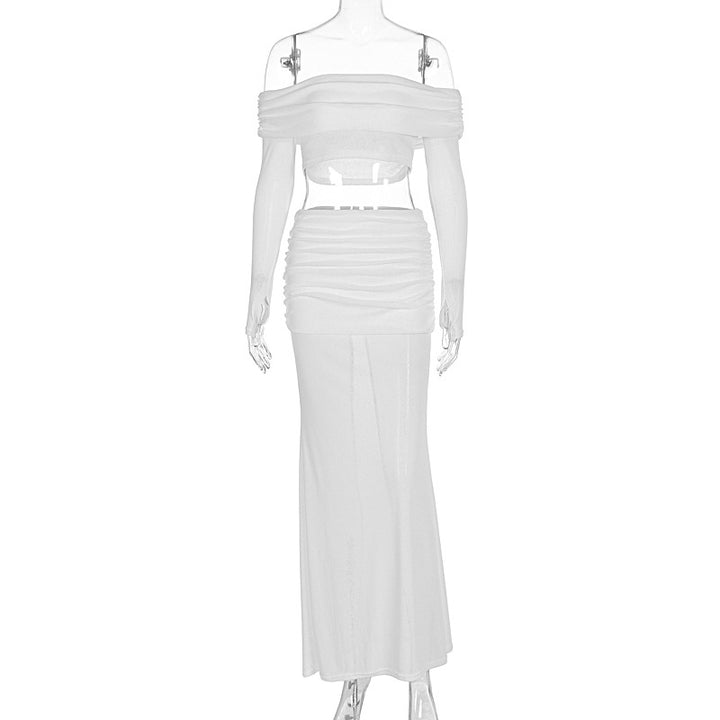 Damen Off-Shoulder Maxi-Kleid mit gerafftem Oberteil und elegantem Rock Echo Archiv