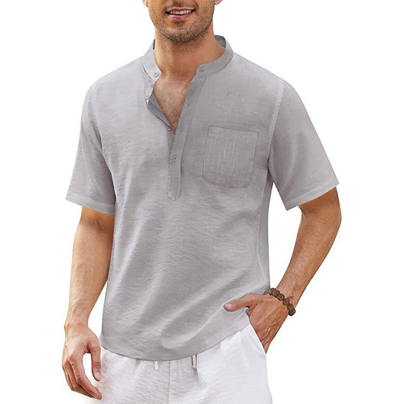 Herren hochwertiges Kurzarm-Henley-Shirt mit praktischer Brusttasche Echoarchiv
