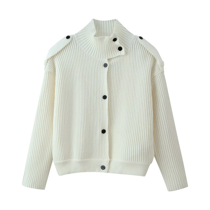 Damen Gerippte Strickcardigan mit asymmetrischem Stehkragen Echoarchiv