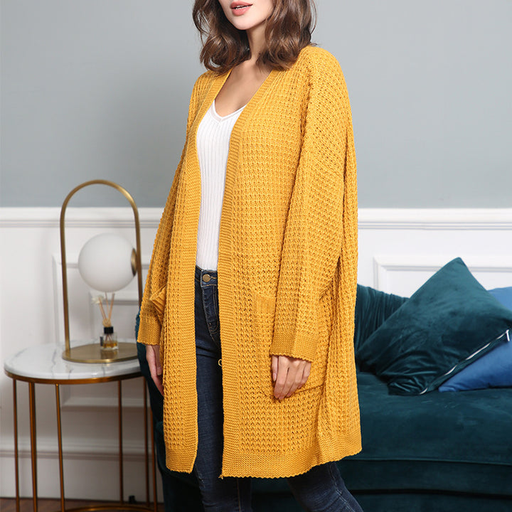 Damen Langer Oversize Strickmantel mit offener Front und aufgesetzten Taschen Echo Archiv