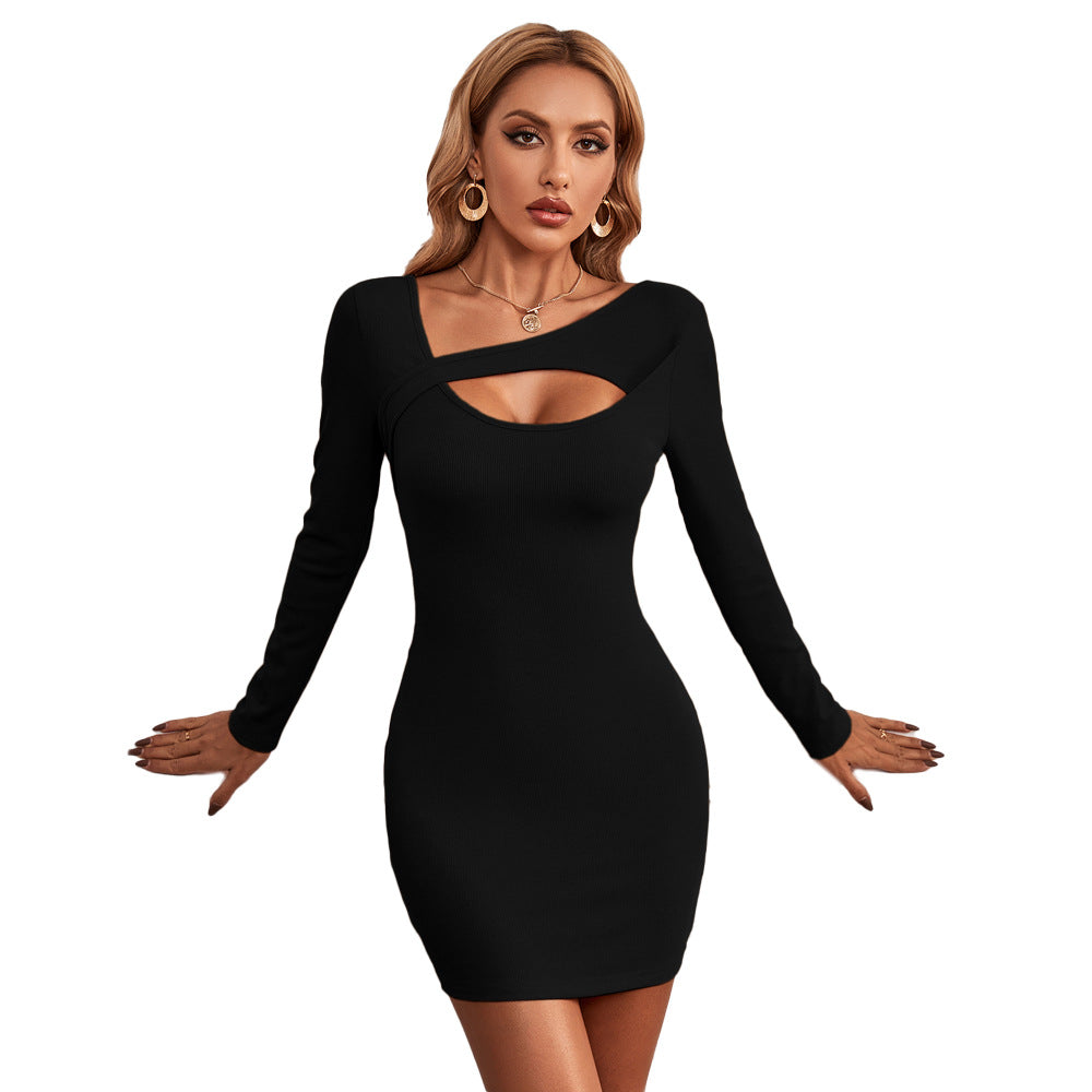 Damen figurnahe Minikleid mit asymmetrischem Cut-Out, taillierter Silhouette und langen Ärmeln – Élara
