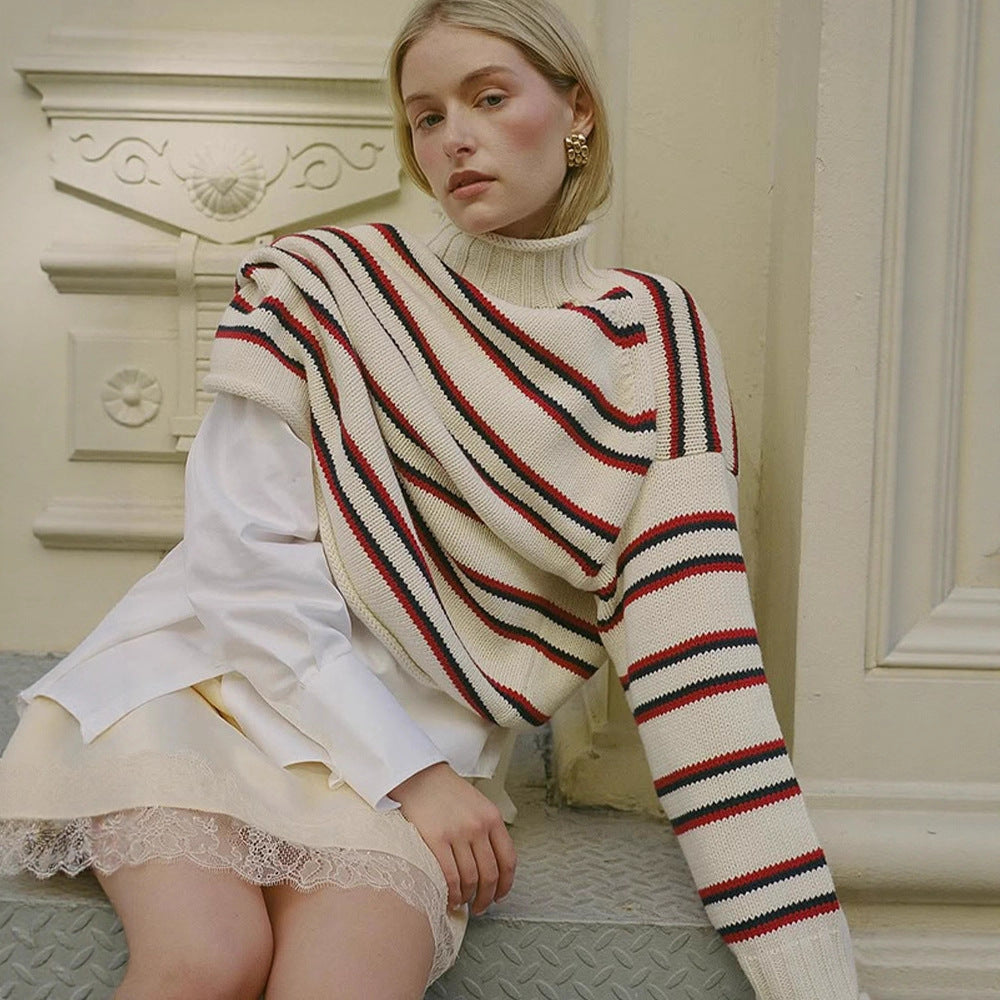 Damen Oversize gestreifter Baumwollmix-Pullover mit weitem Schnitt und Rippbündchen Echoarchiv