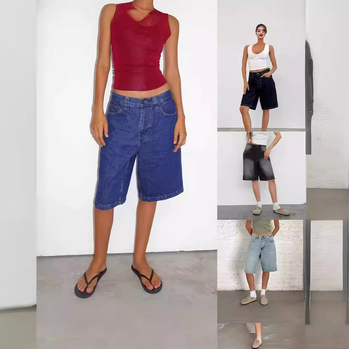 Damen lässige Denim-Shorts mit weitem Schnitt und hohen Seitentaschen Echo Archiv