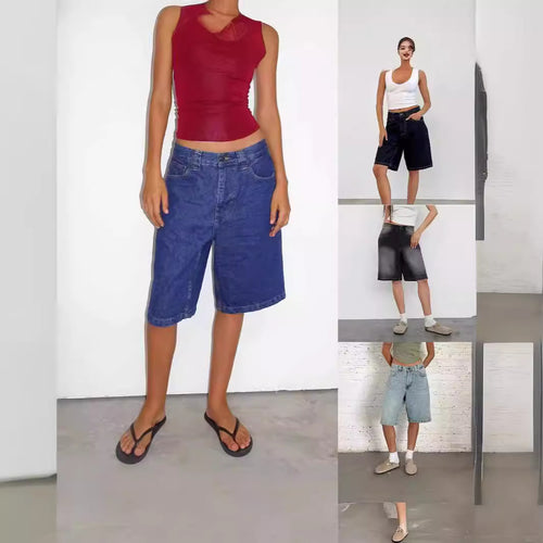 Damen lässige Denim-Shorts mit weitem Schnitt und hohen Seitentaschen Echo Archiv