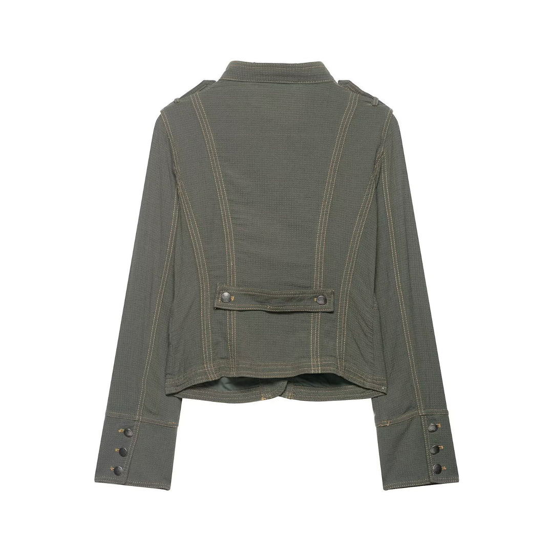 Damen Kurze Utility-Jacke mit Stehkragen, Schulterklappen und aufgesetzten Pattentaschen Echo Archiv