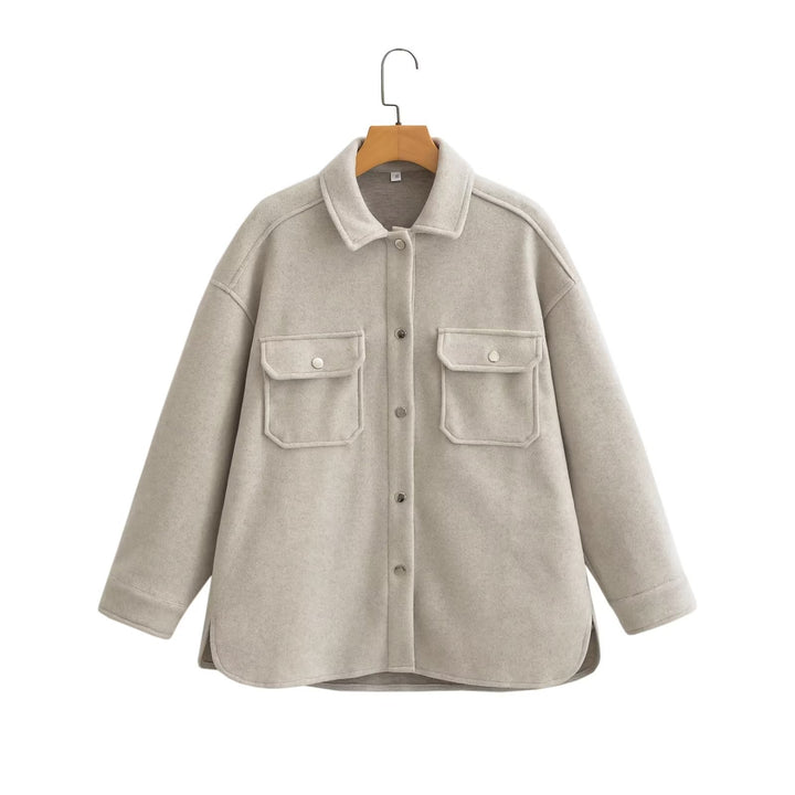 Damen Oversized Teddy-Hemdjacke mit Druckknopfverschlüssen und aufgesetzten Brusttaschen Echo Archiv