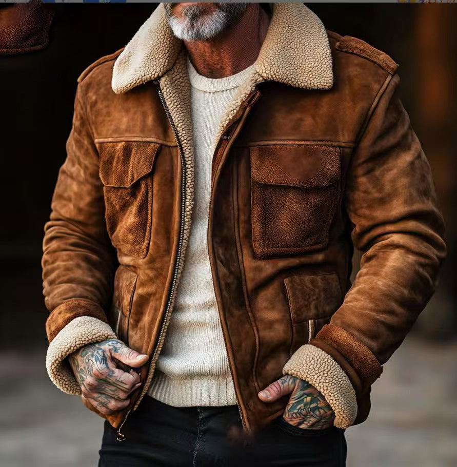 Herren Lederjacke mit warmem Sherpa-Futter und praktischen Taschen Echoarchiv