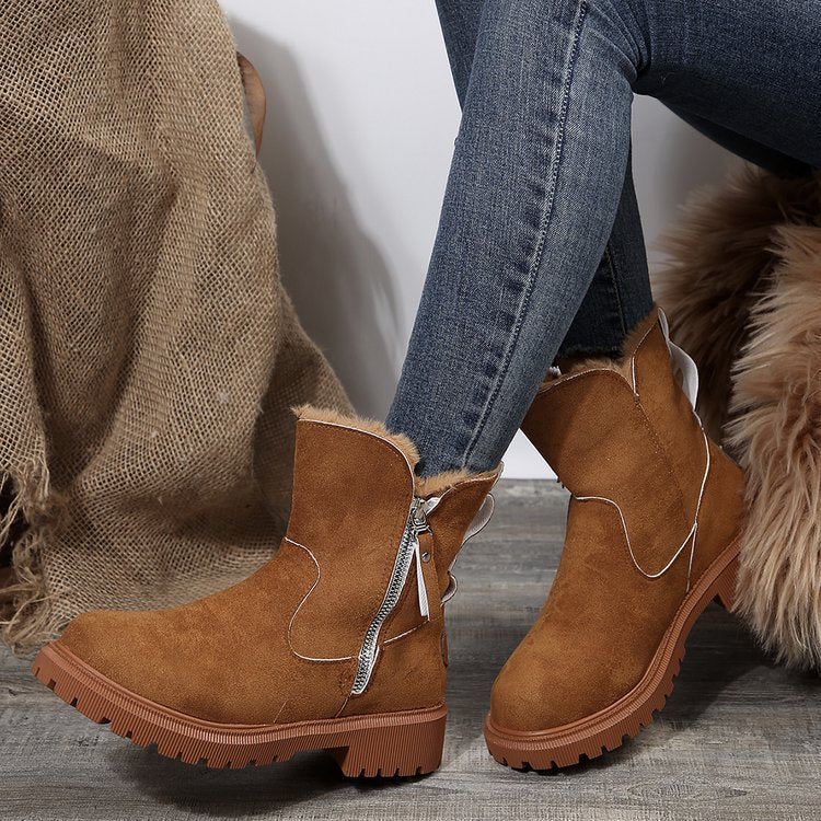 Damen  gefütterte Kurzstiefel aus Veloursoptik mit Teddy-Futter und seitlichem Reißverschluss Echo Archiv